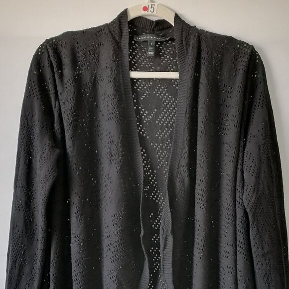 White House Black Market Women's Black Open Front Trim Shrug Sweater Size Small - Picture 2 of 8